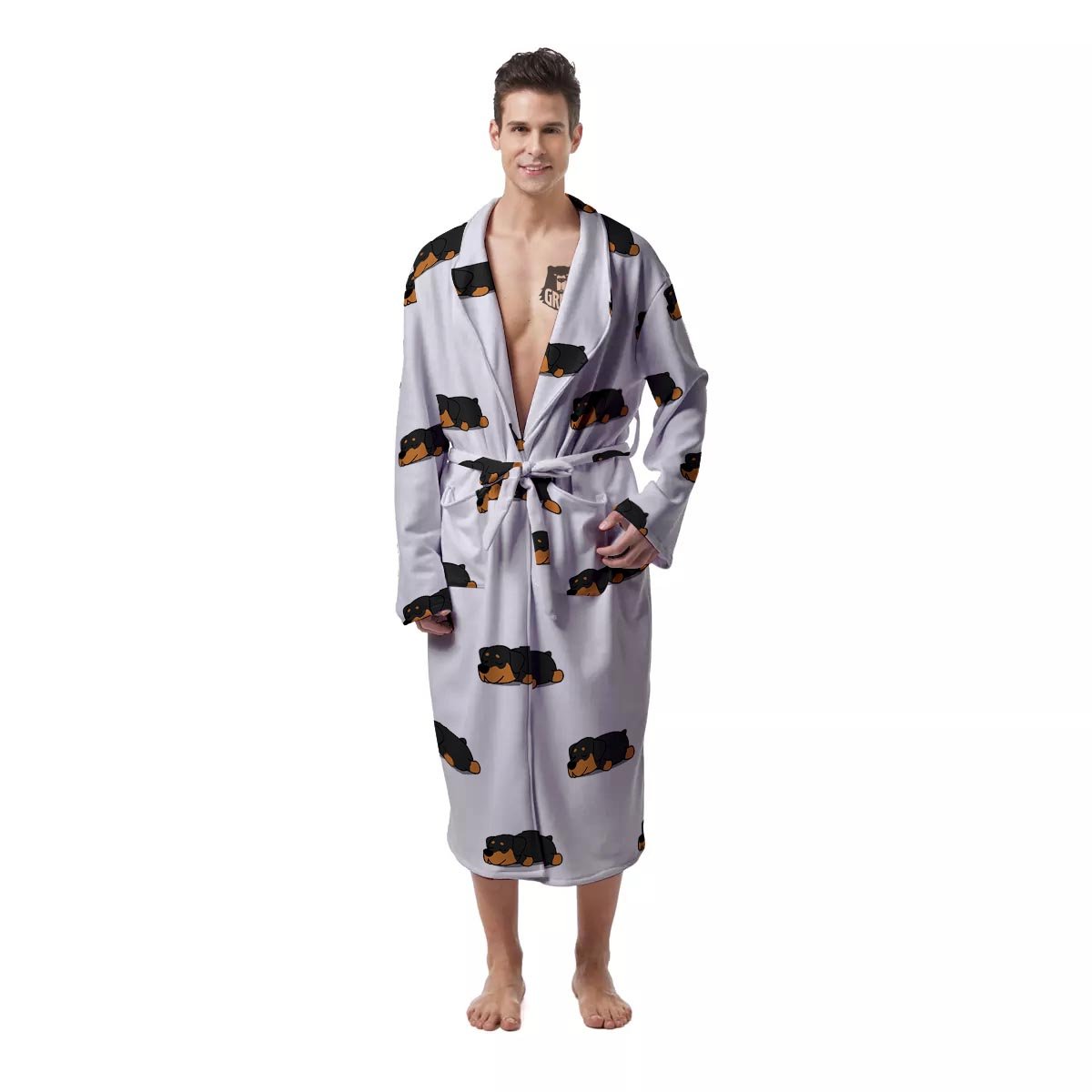 Rottweiler Sleeping Print Pattern Men's Robe-grizzshop