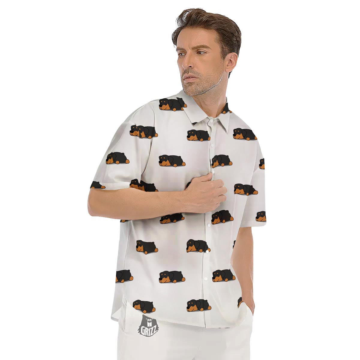Rottweiler Sleeping Print Pattern Men's Short Sleeve Shirts-grizzshop