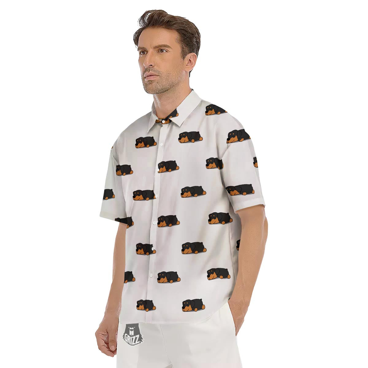 Rottweiler Sleeping Print Pattern Men's Short Sleeve Shirts-grizzshop
