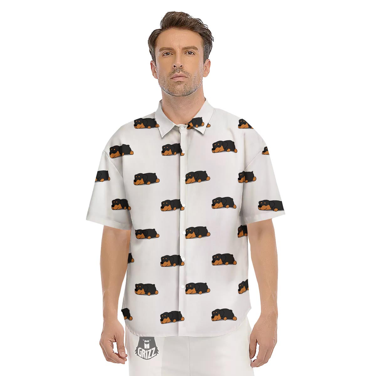 Rottweiler Sleeping Print Pattern Men's Short Sleeve Shirts-grizzshop
