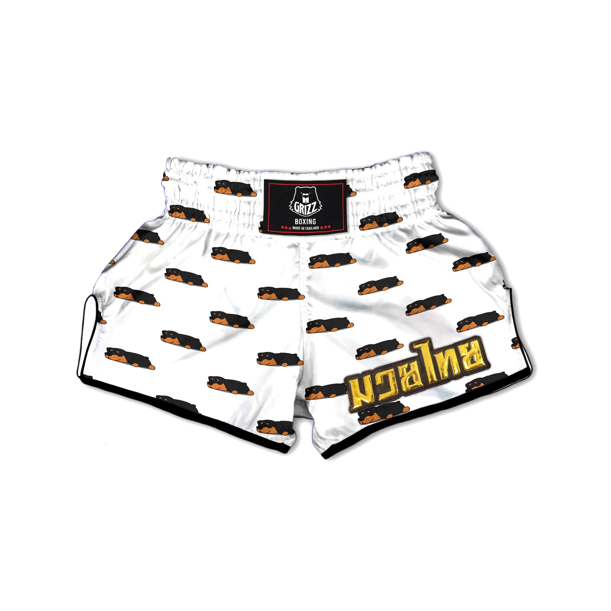 Rottweiler Sleeping Print Pattern Muay Thai Boxing Shorts-grizzshop