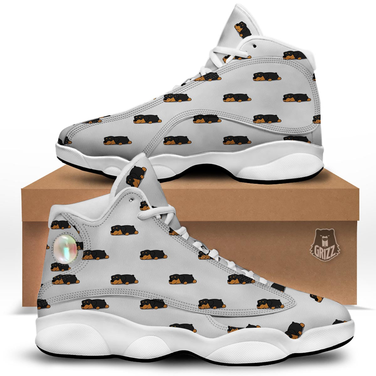 Rottweiler Sleeping Print Pattern White Basketball Shoes-grizzshop