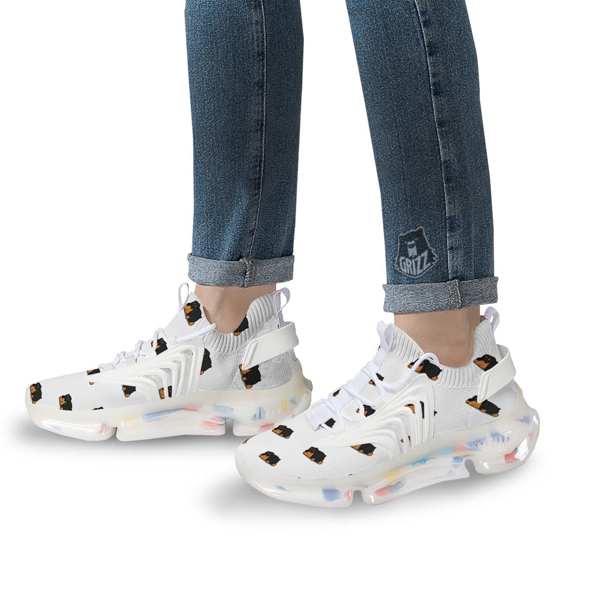 Rottweiler Sleeping Print Pattern White Gym Shoes-grizzshop