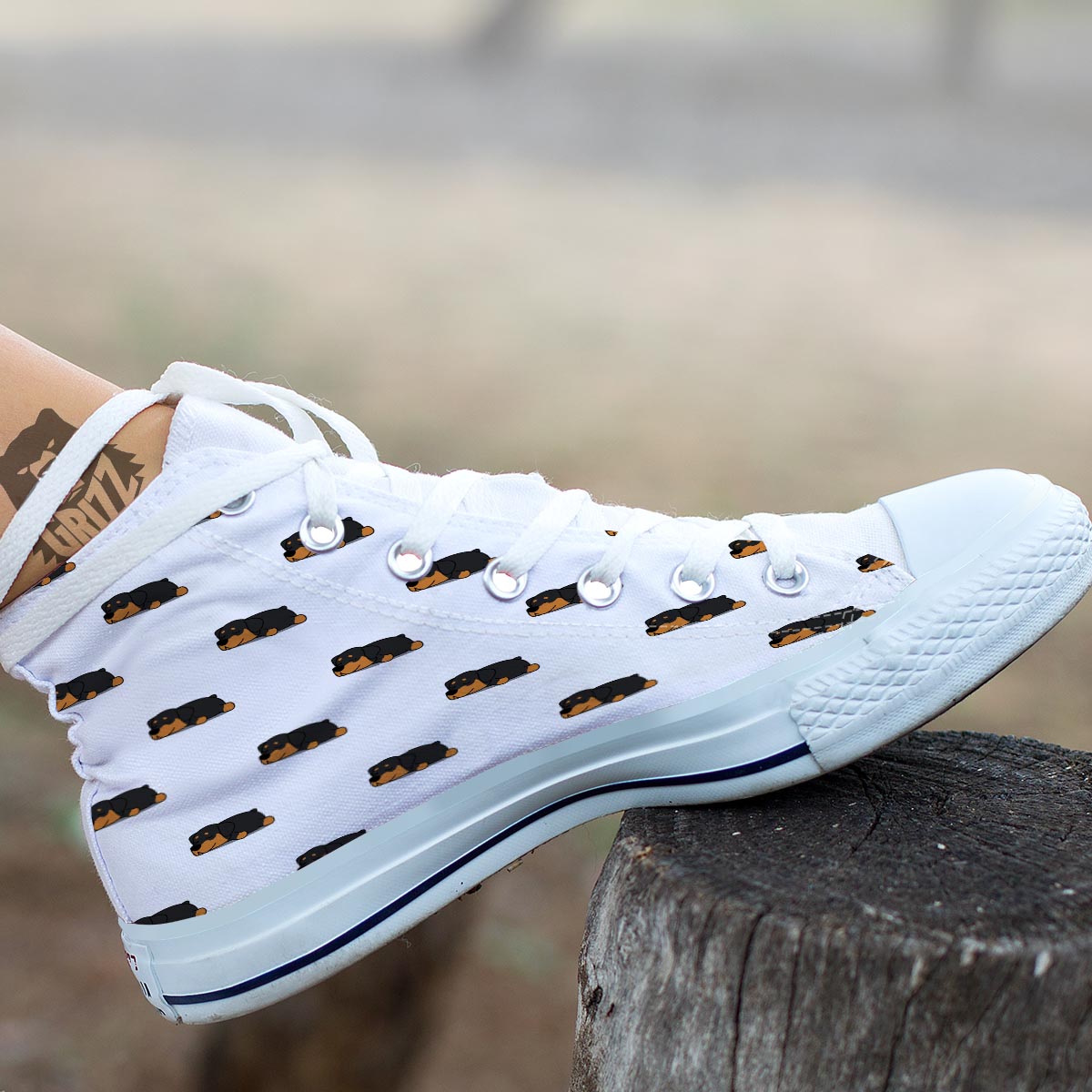 Rottweiler Sleeping Print Pattern White High Top Shoes-grizzshop