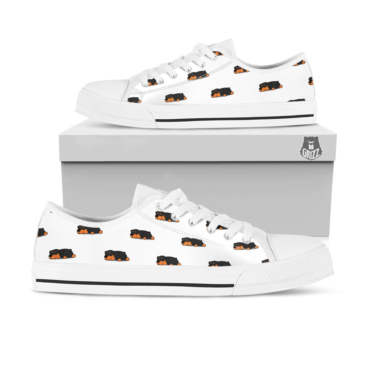 Rottweiler Sleeping Print Pattern White Low Top Shoes-grizzshop