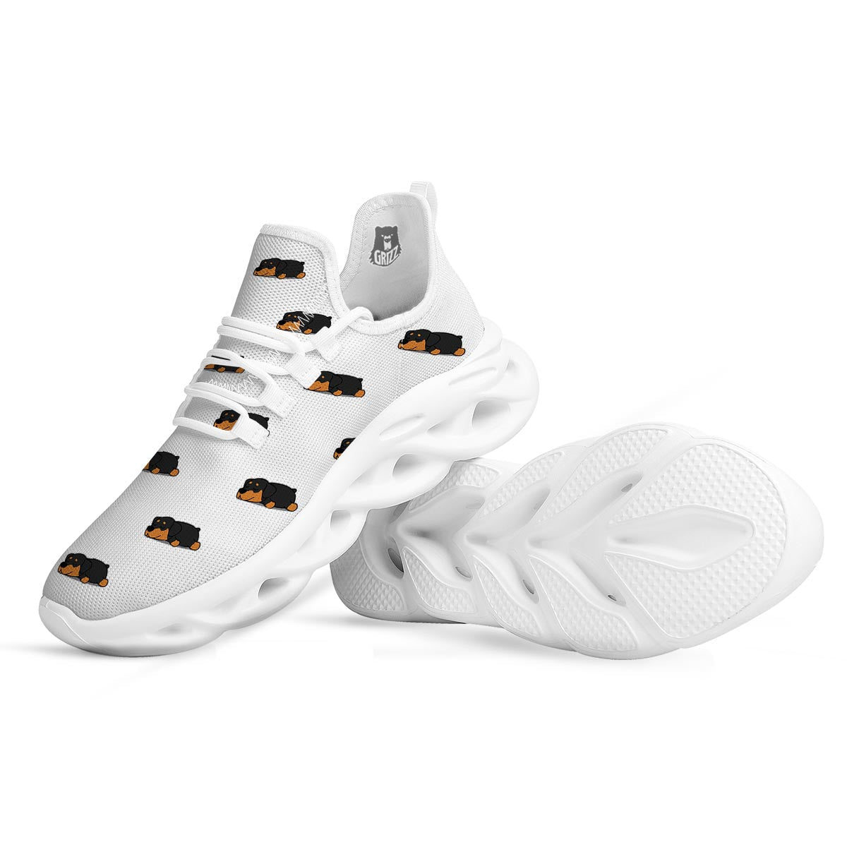 Rottweiler Sleeping Print Pattern White Running Shoes-grizzshop