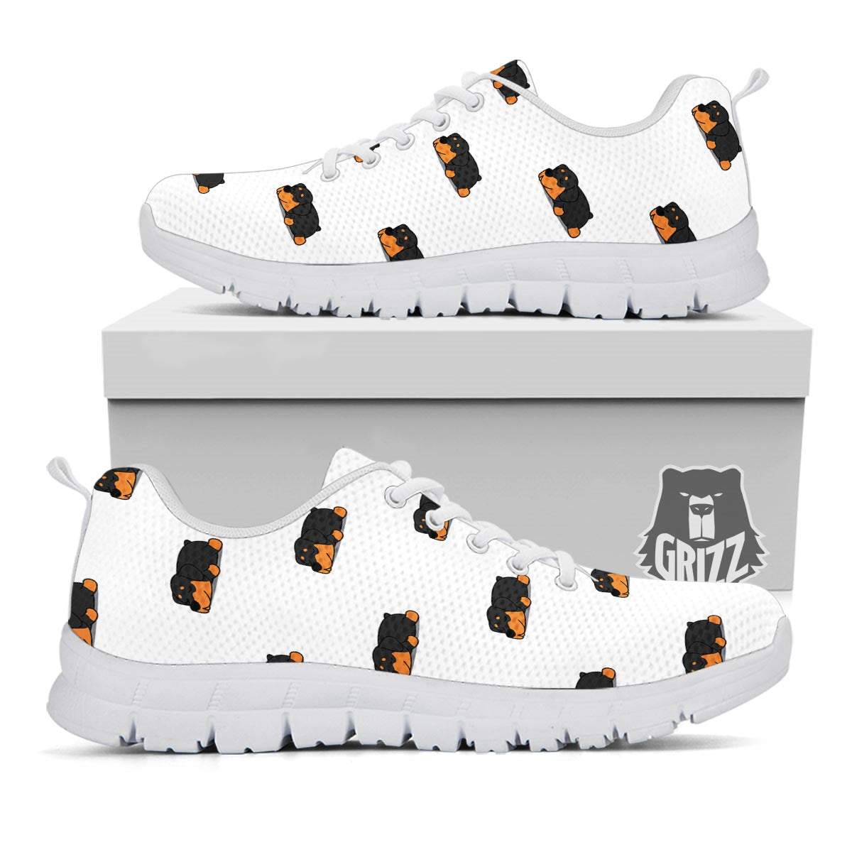Rottweiler Sleeping Print Pattern White Sneaker-grizzshop