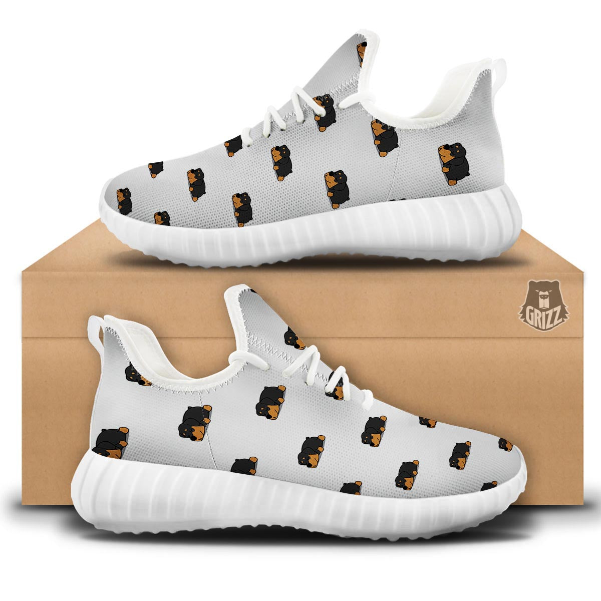 Rottweiler Sleeping Print Pattern White Walking Shoes-grizzshop