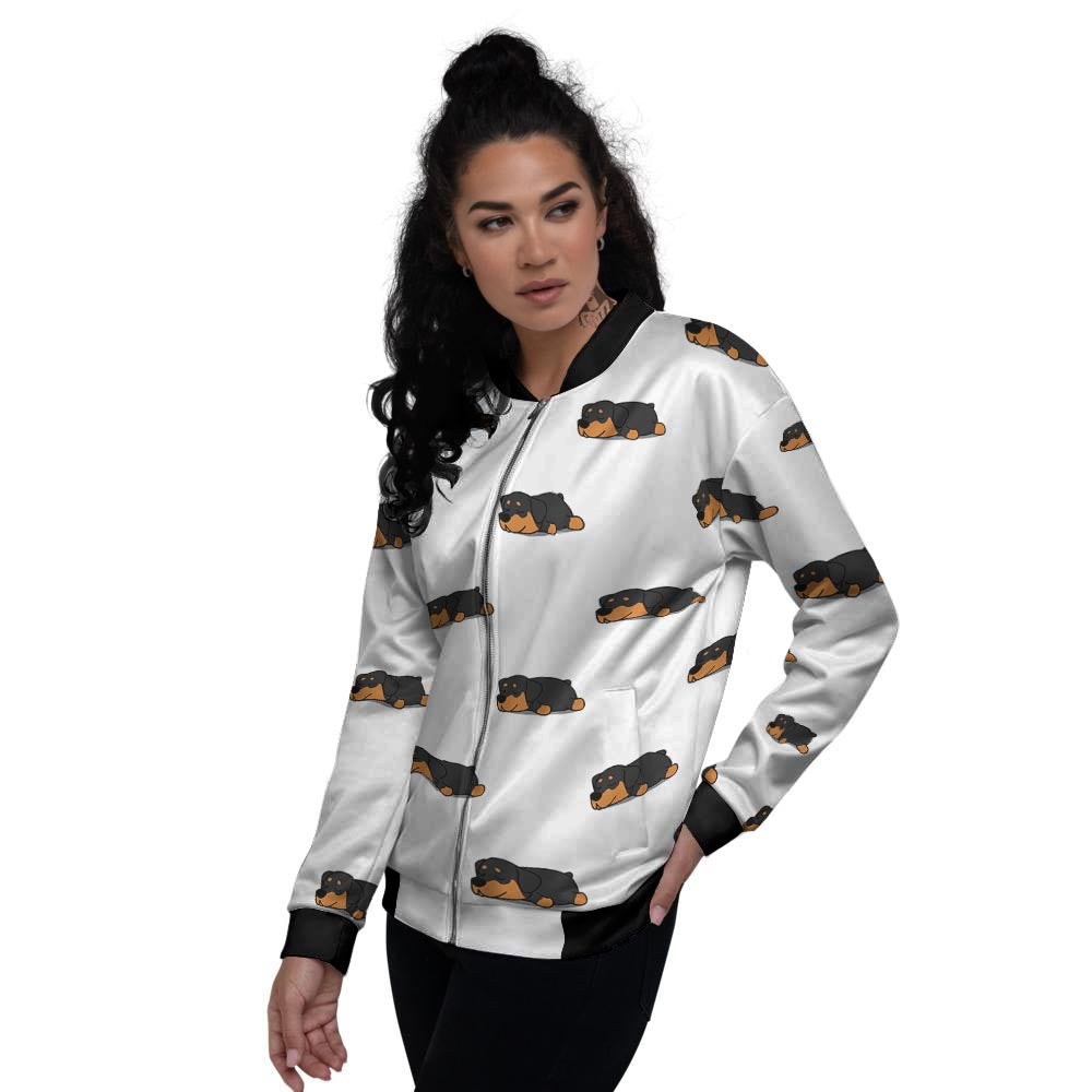 Rottweiler Sleeping Print Pattern Women's Bomber Jacket-grizzshop