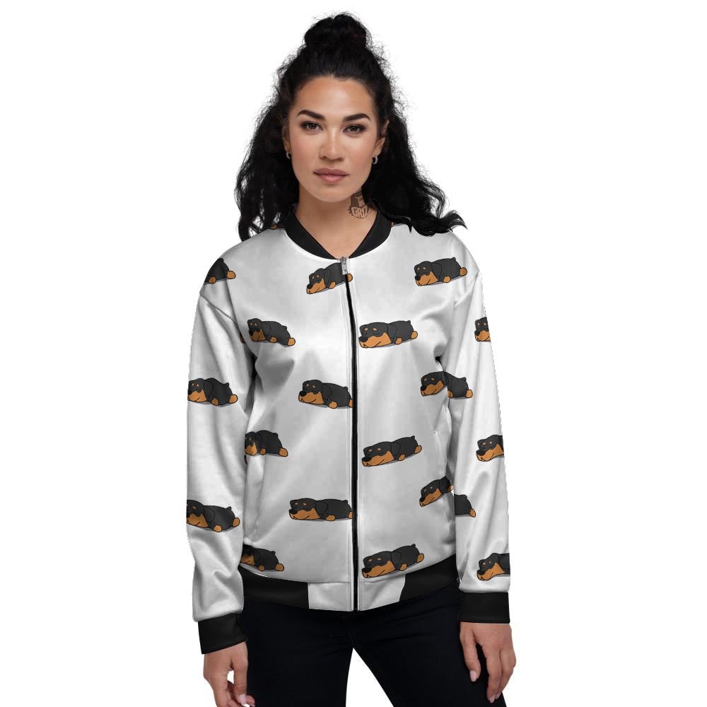 Rottweiler Sleeping Print Pattern Women's Bomber Jacket-grizzshop