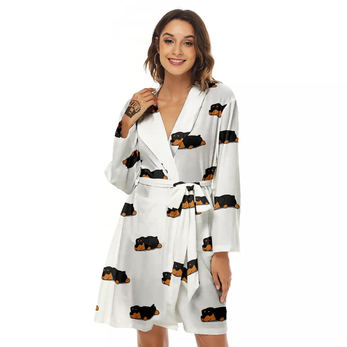 Rottweiler Sleeping Print Pattern Women's Robe-grizzshop