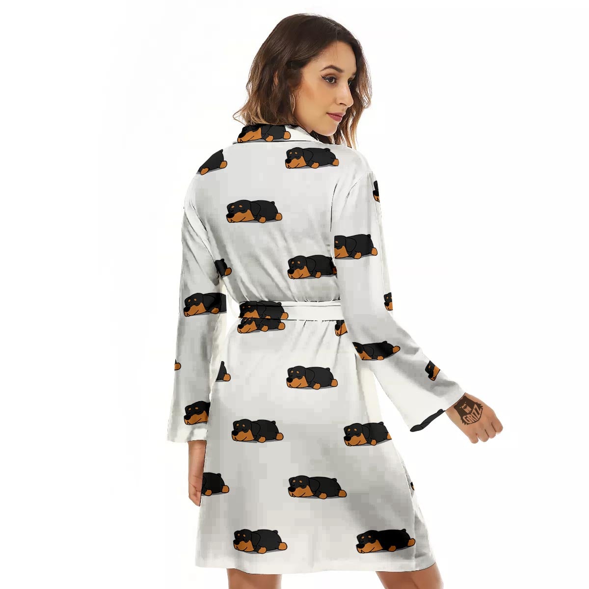 Rottweiler Sleeping Print Pattern Women's Robe-grizzshop