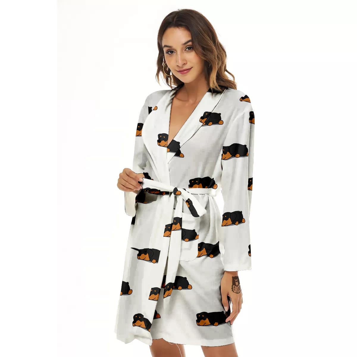 Rottweiler Sleeping Print Pattern Women's Robe-grizzshop
