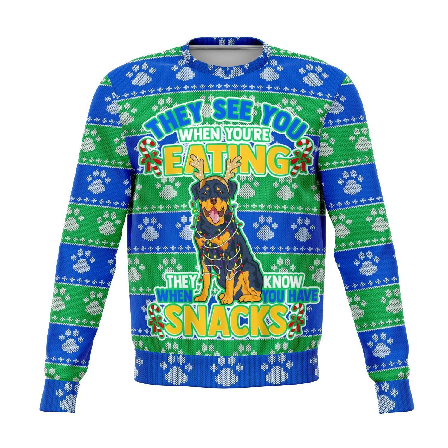 Rottweiler They Know When You Have Snacks Christmas Ugly Sweater-grizzshop