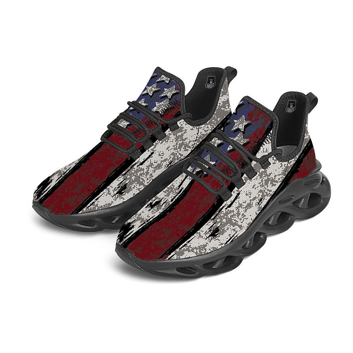 Rough American Flag Print Black Running Shoes-grizzshop