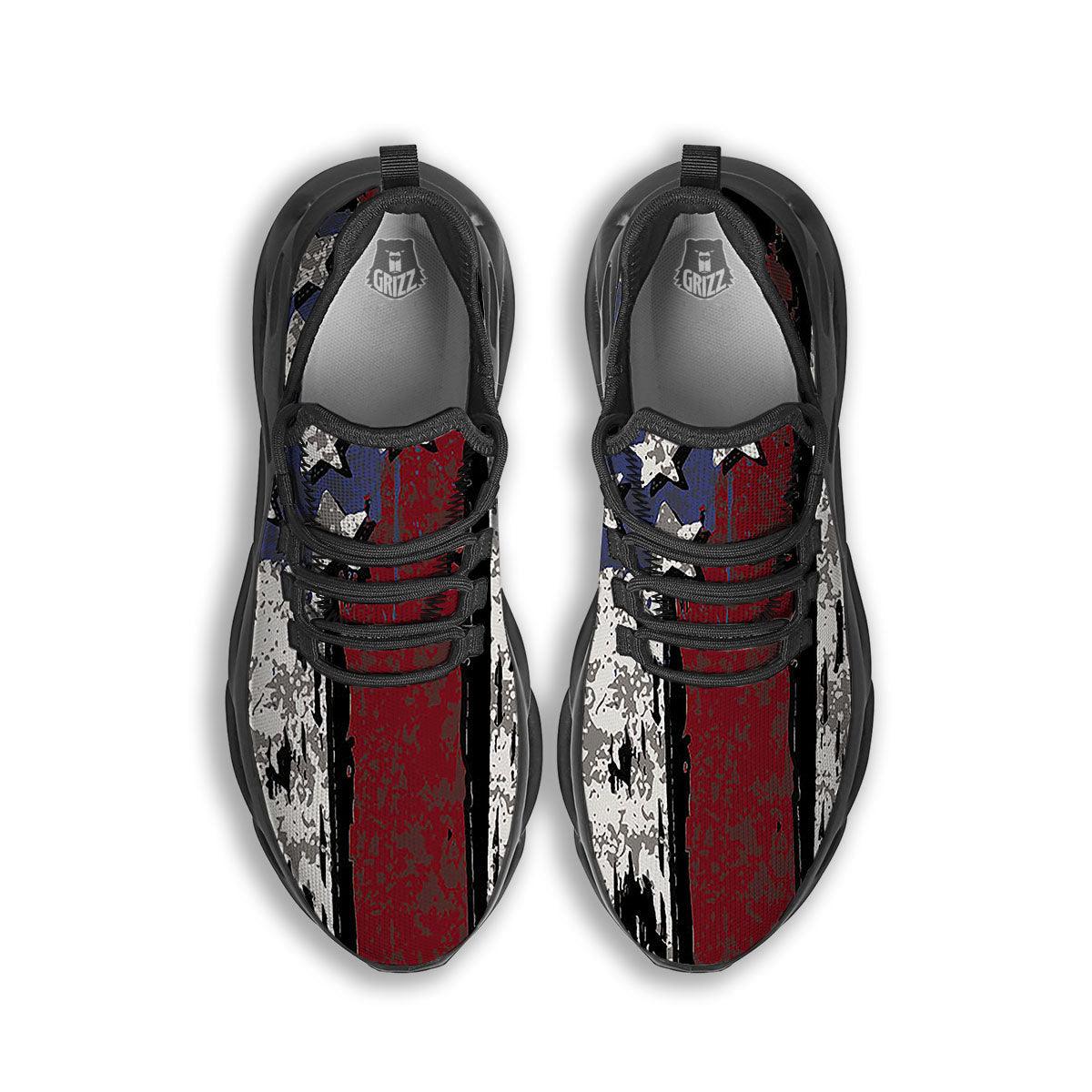Rough American Flag Print Black Running Shoes-grizzshop