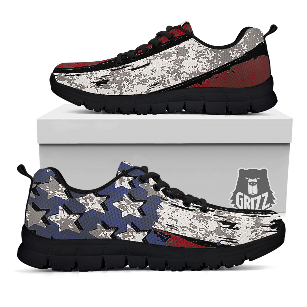 Rough American Flag Print Black Sneaker-grizzshop