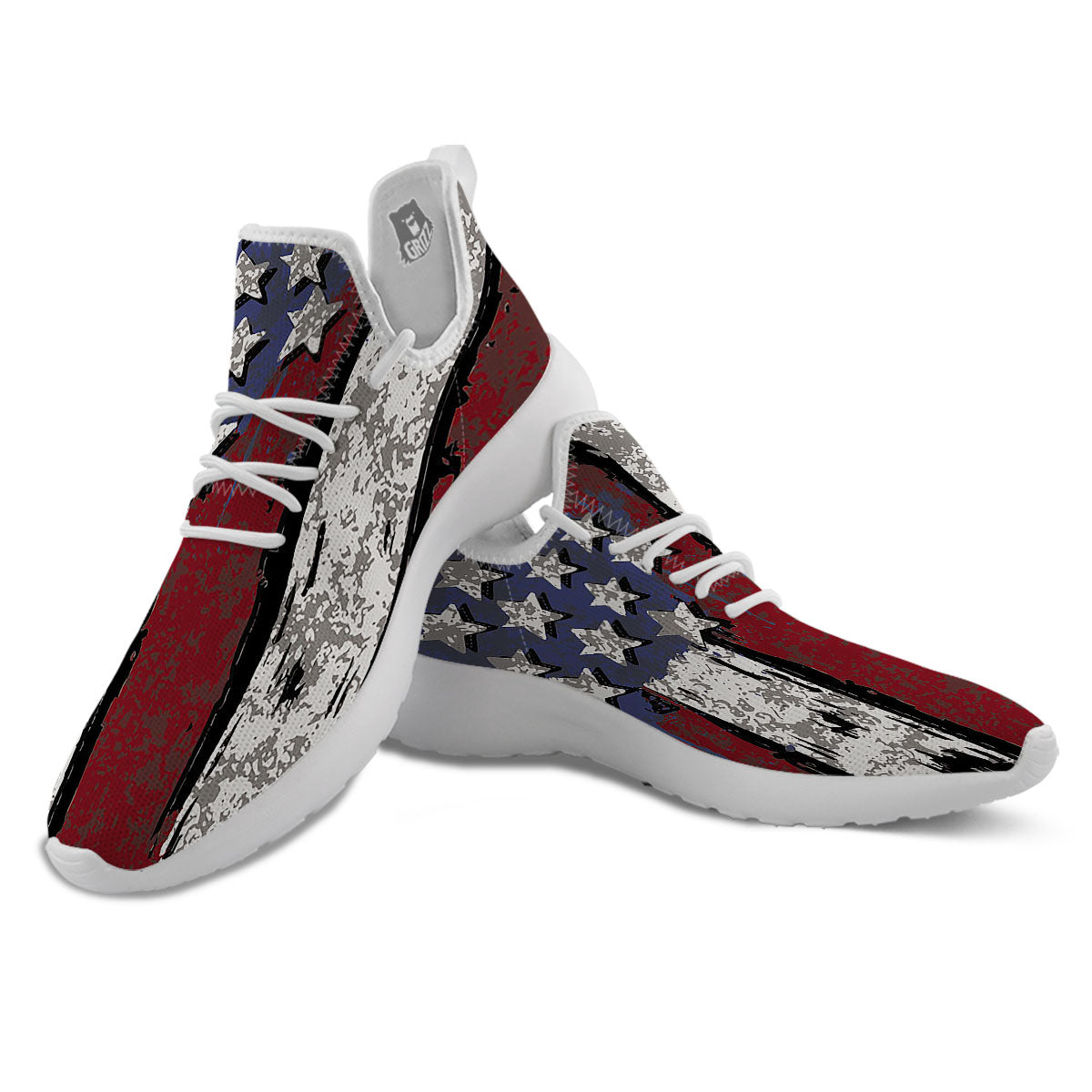 Rough American Flag Print White Athletic Shoes-grizzshop