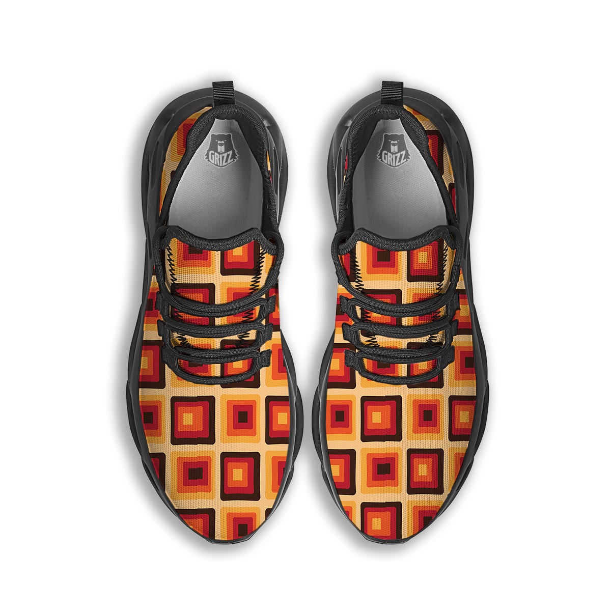 Rounded Square Retro Geometric Print Pattern Black Running Shoes-grizzshop