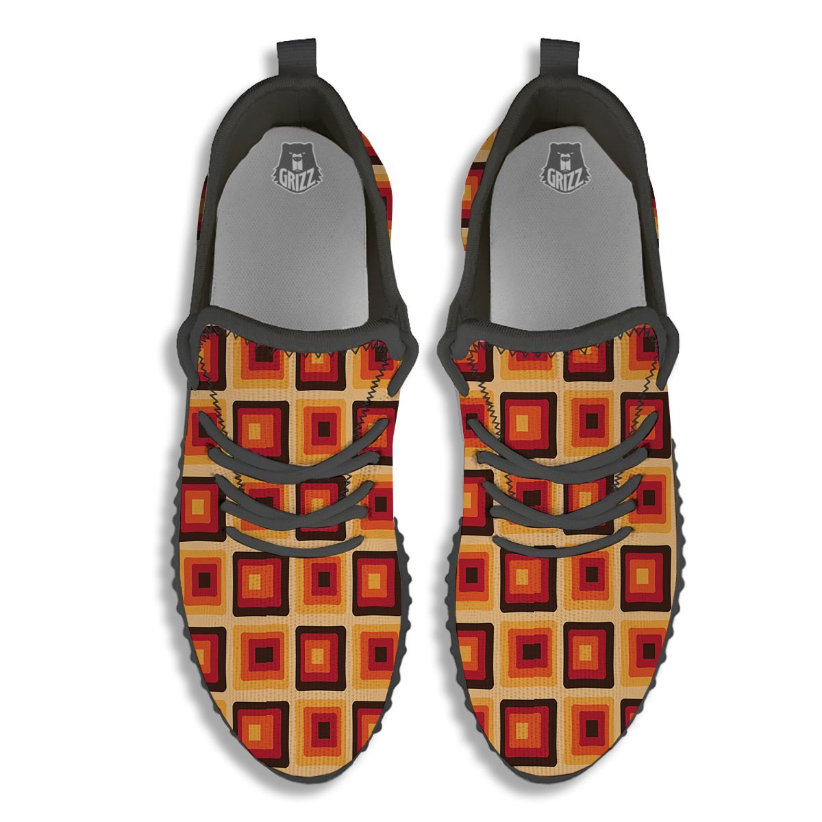 Rounded Square Retro Geometric Print Pattern Black Walking Shoes-grizzshop