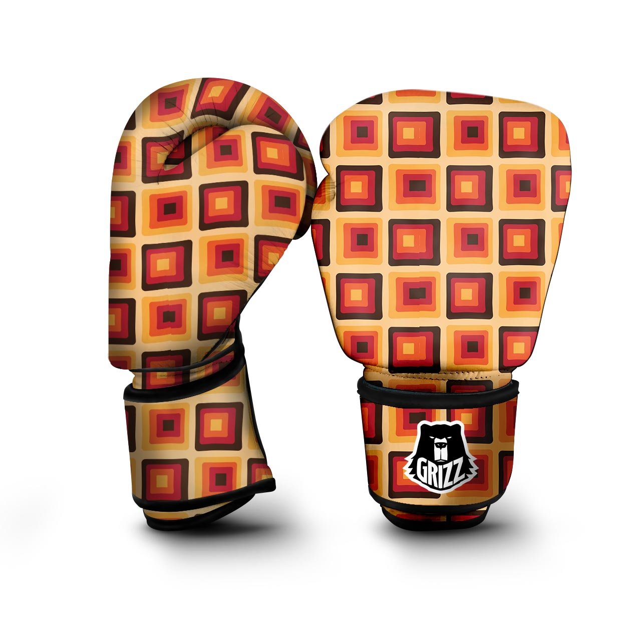 Rounded Square Retro Geometric Print Pattern Boxing Gloves-grizzshop