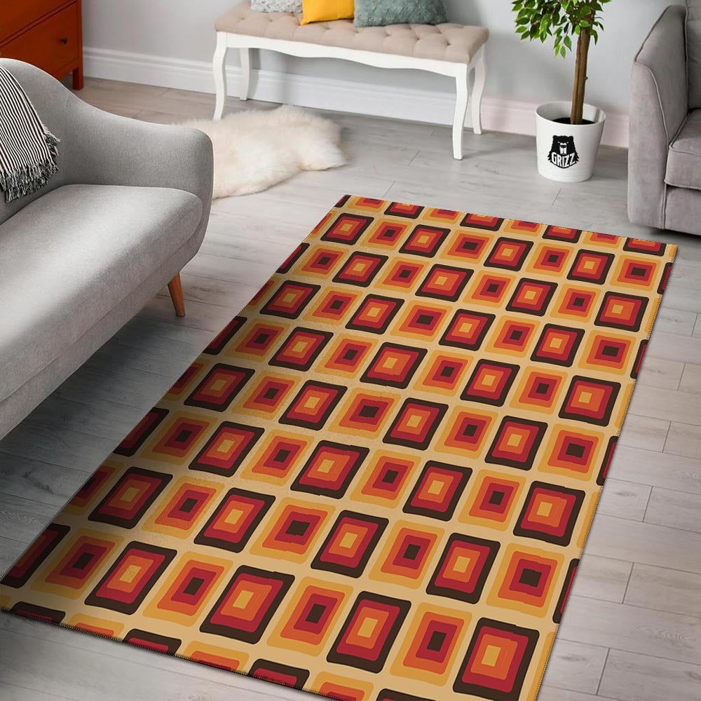 Rounded Square Retro Geometric Print Pattern Floor Mat-grizzshop