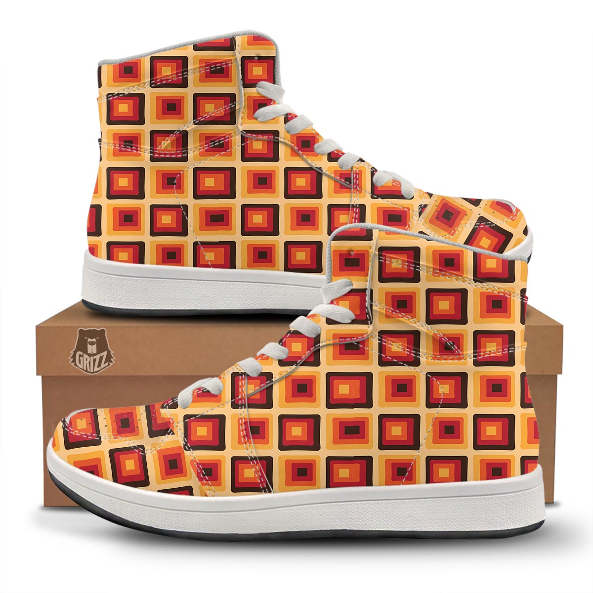 Rounded Square Retro Geometric Print Pattern High Top Sneakers-grizzshop