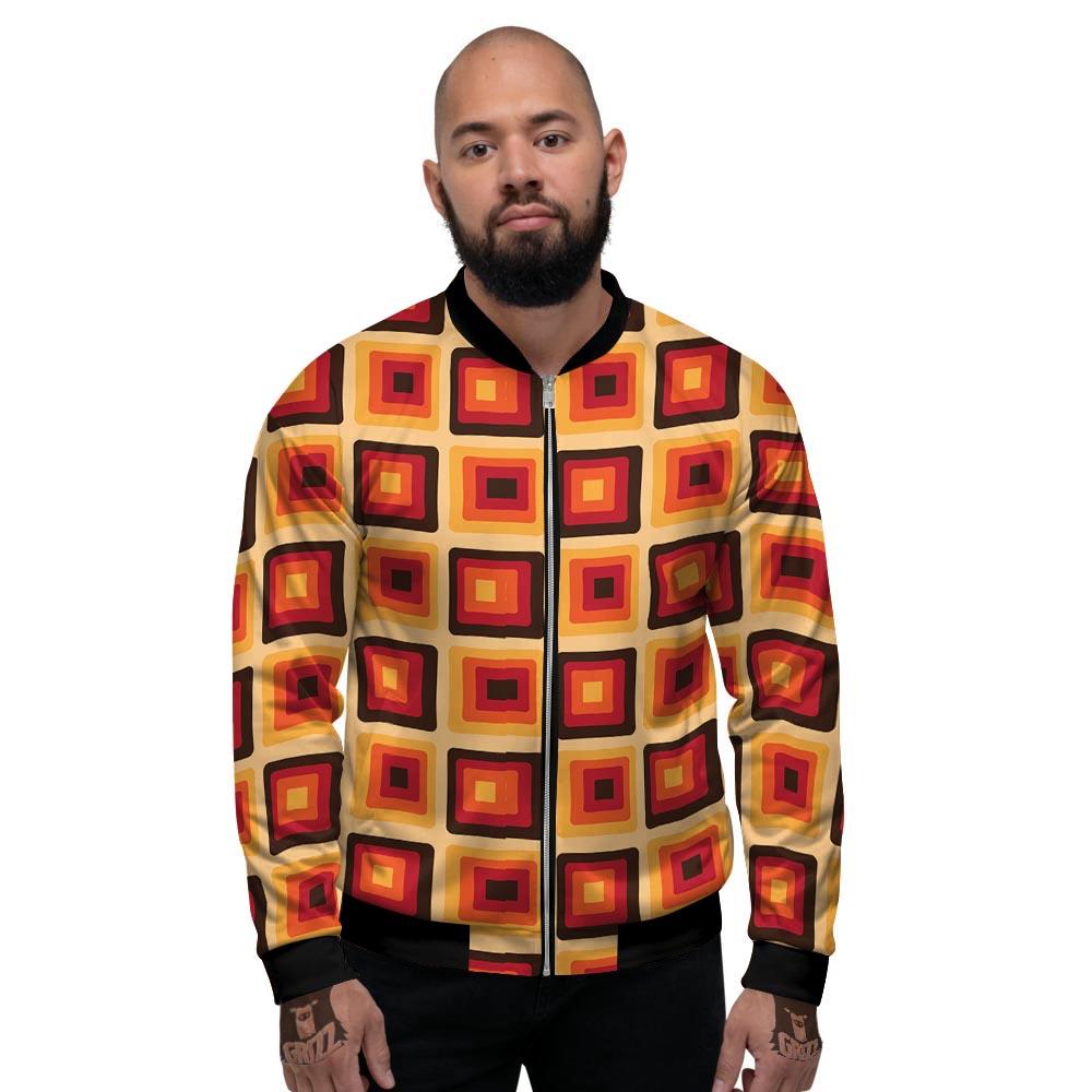 Rounded Square Retro Geometric Print Pattern Men's Bomber Jacket-grizzshop