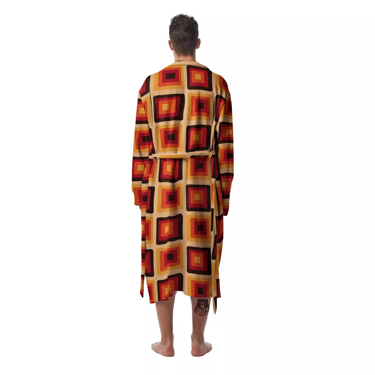 Rounded Square Retro Geometric Print Pattern Men's Robe-grizzshop