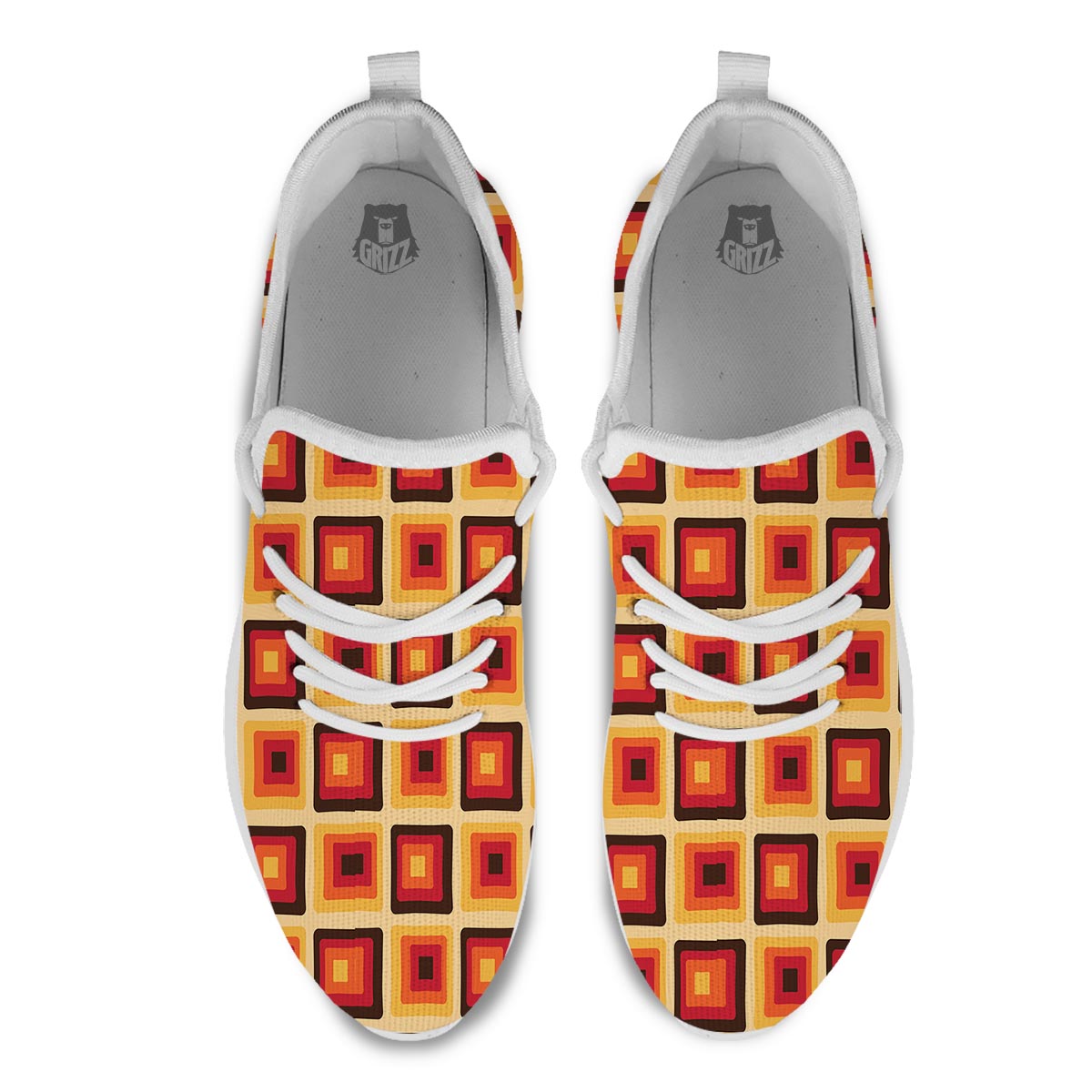 Rounded Square Retro Geometric Print Pattern White Athletic Shoes-grizzshop