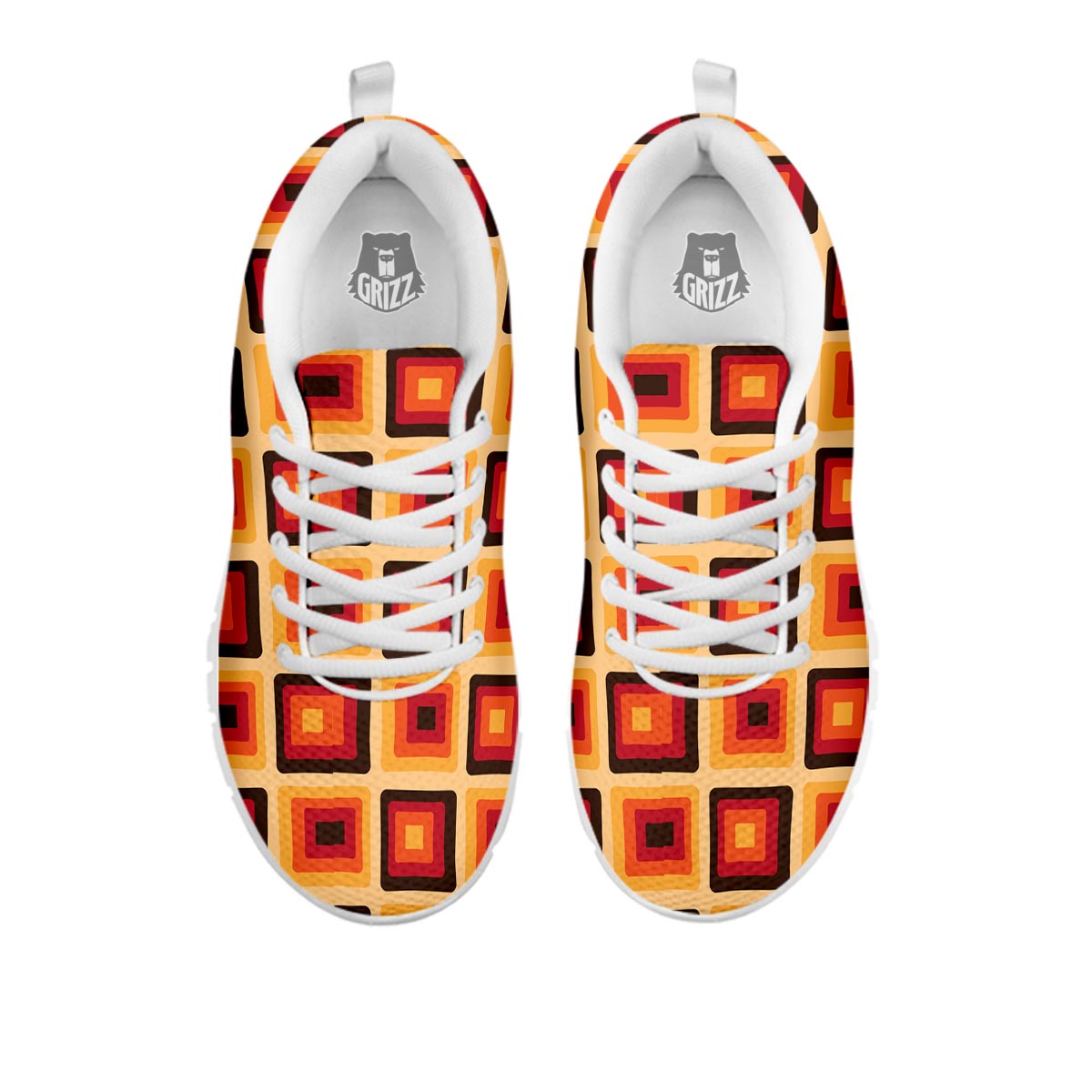 Rounded Square Retro Geometric Print Pattern White Sneaker-grizzshop