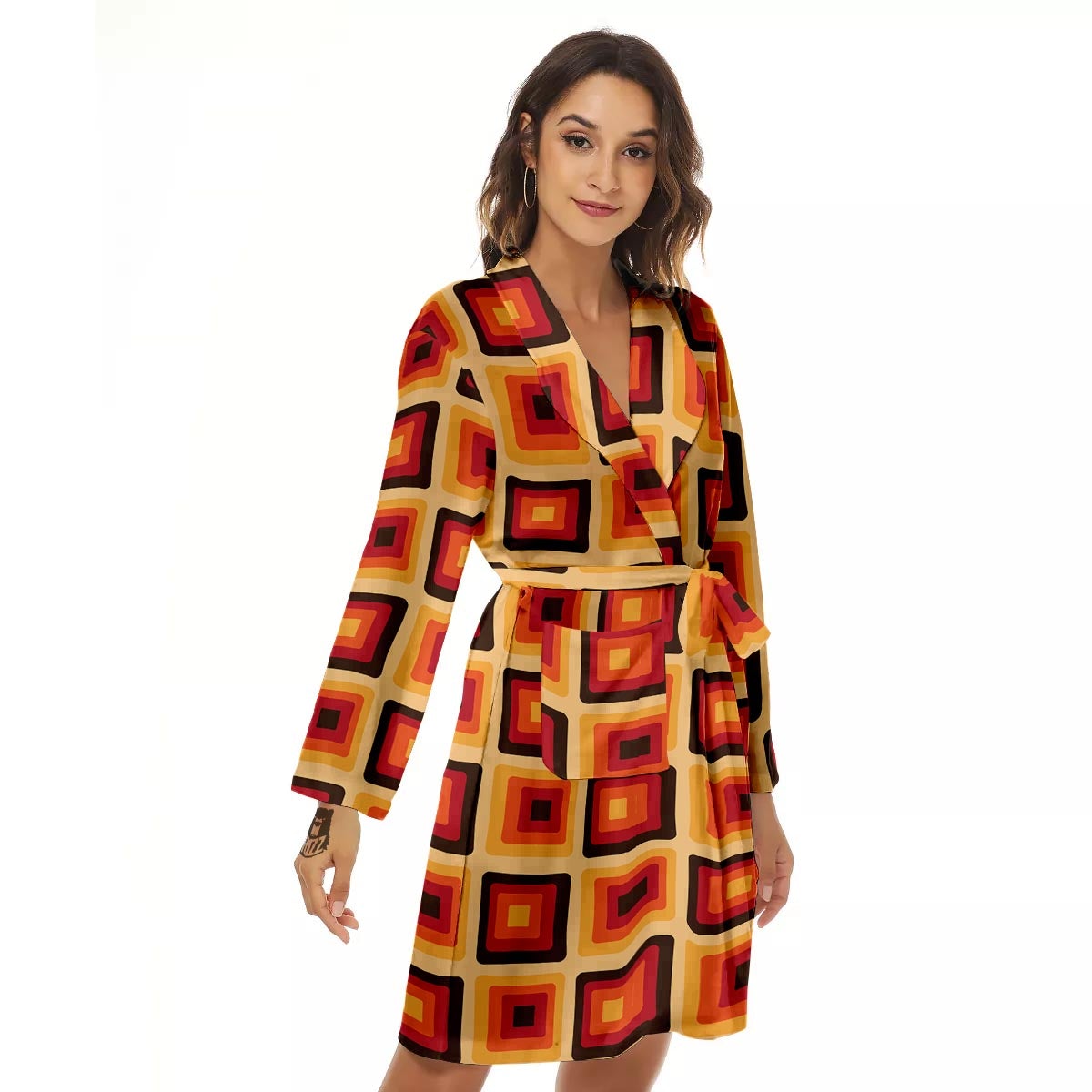 Rounded Square Retro Geometric Print Pattern Women's Robe-grizzshop