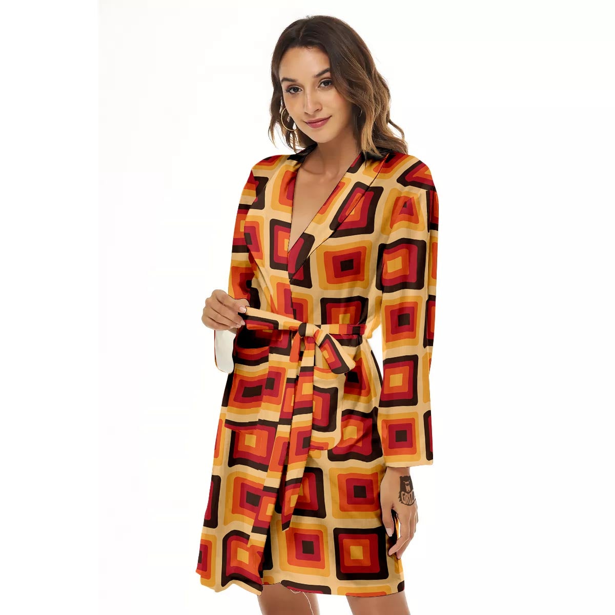 Rounded Square Retro Geometric Print Pattern Women's Robe-grizzshop