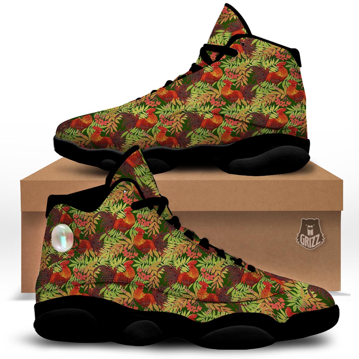 Rowan And Rooster Print Pattern Black Basketball Shoes-grizzshop