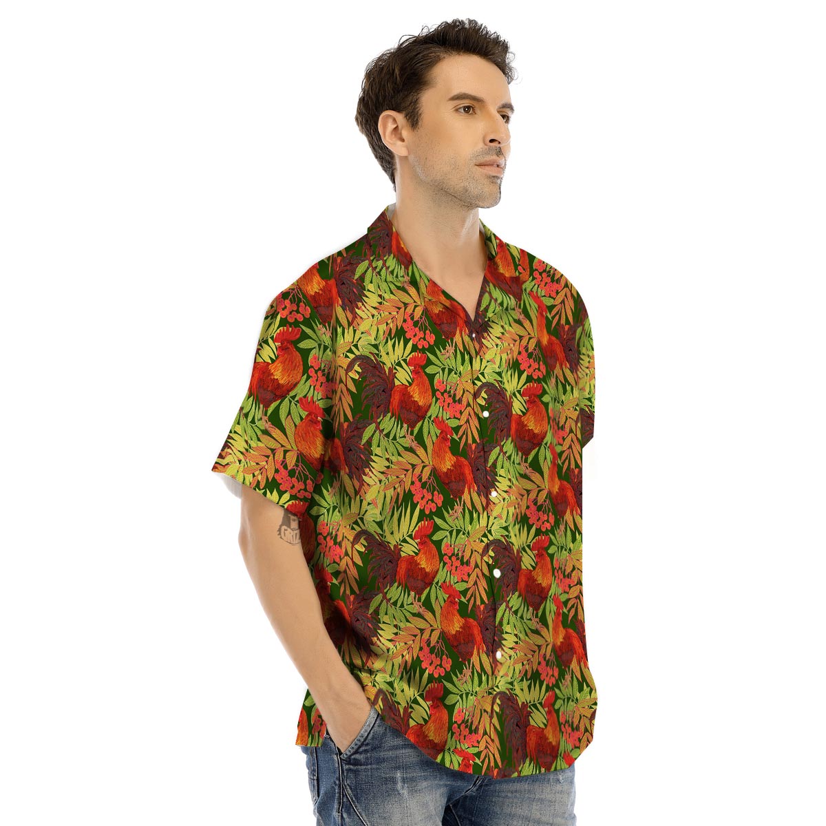 Rowan And Rooster Print Pattern Men's Hawaiian Shirt-grizzshop