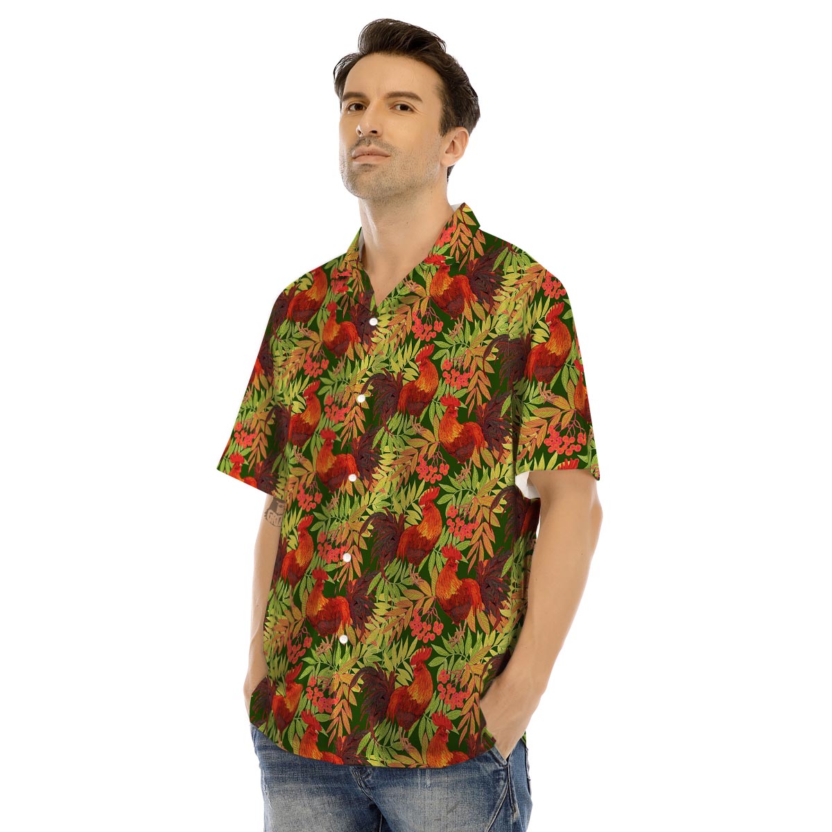 Rowan And Rooster Print Pattern Men's Hawaiian Shirt-grizzshop