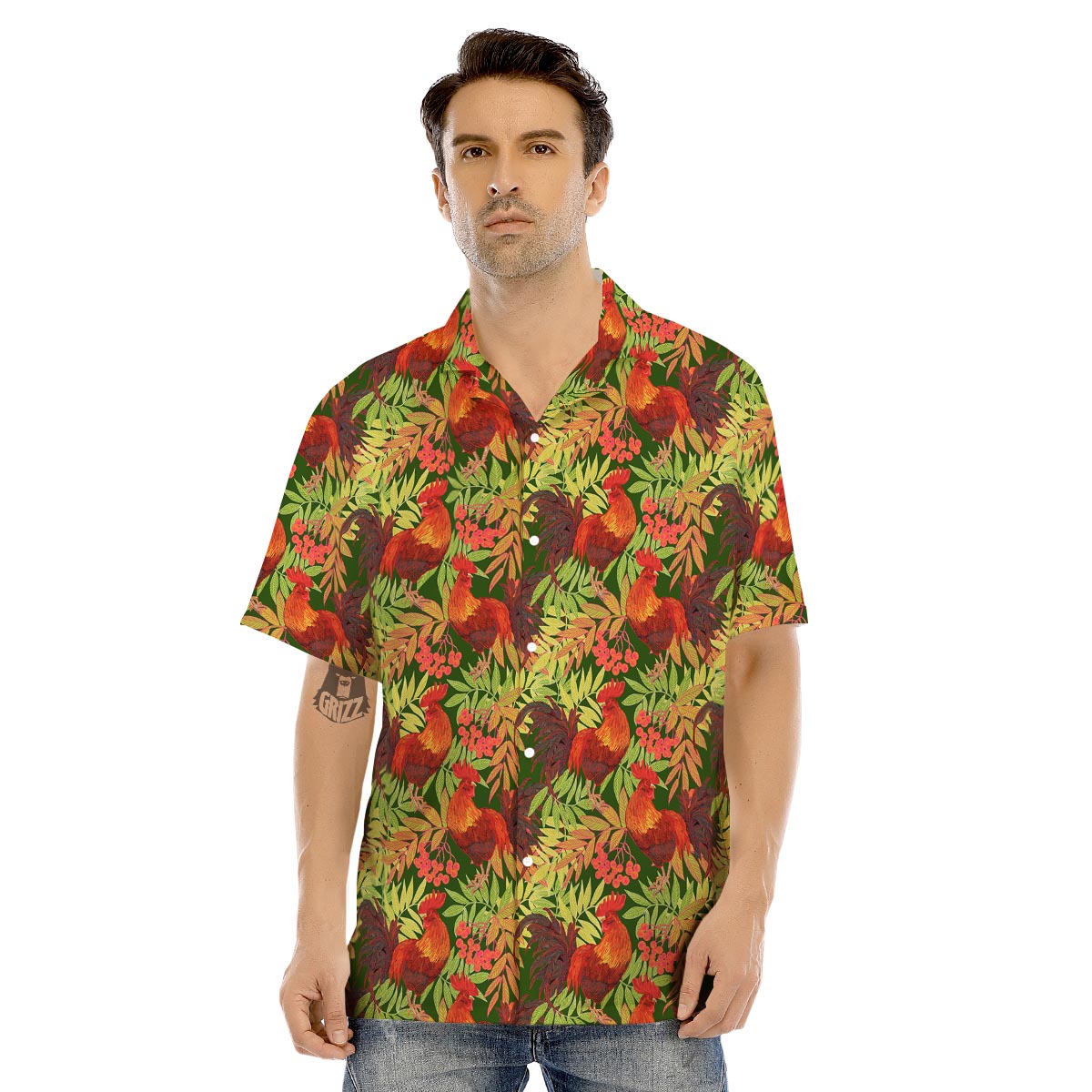 Rowan And Rooster Print Pattern Men's Hawaiian Shirt-grizzshop