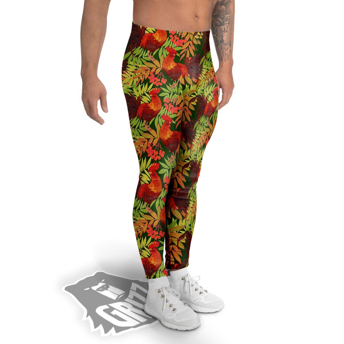 Rowan And Rooster Print Pattern Men's Leggings-grizzshop