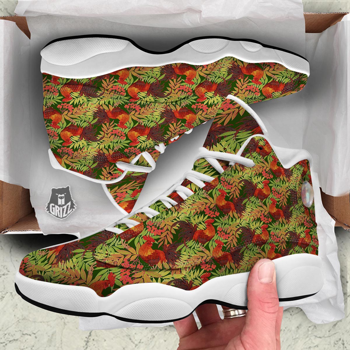 Rowan And Rooster Print Pattern White Basketball Shoes-grizzshop