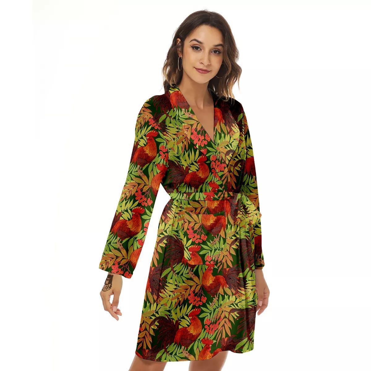 Rowan And Rooster Print Pattern Women's Robe-grizzshop