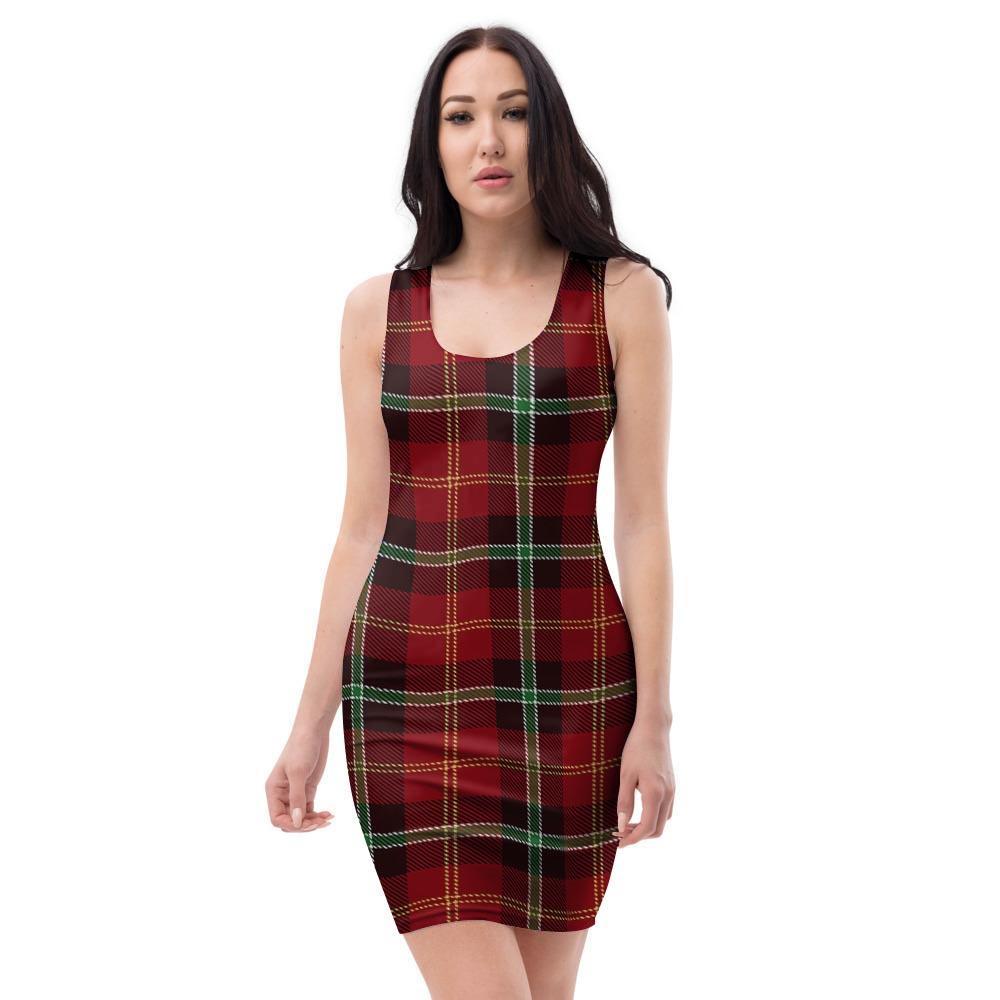 Royal Stewart Red Plaid Tartan Bodycon Dress-grizzshop