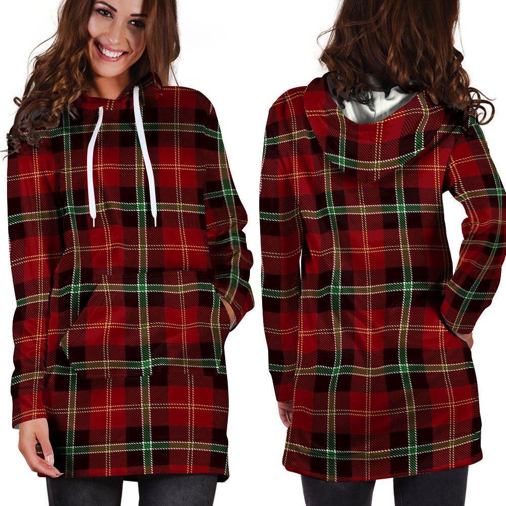 Royal Stewart Red Plaid Tartan Hoodie Dress-grizzshop