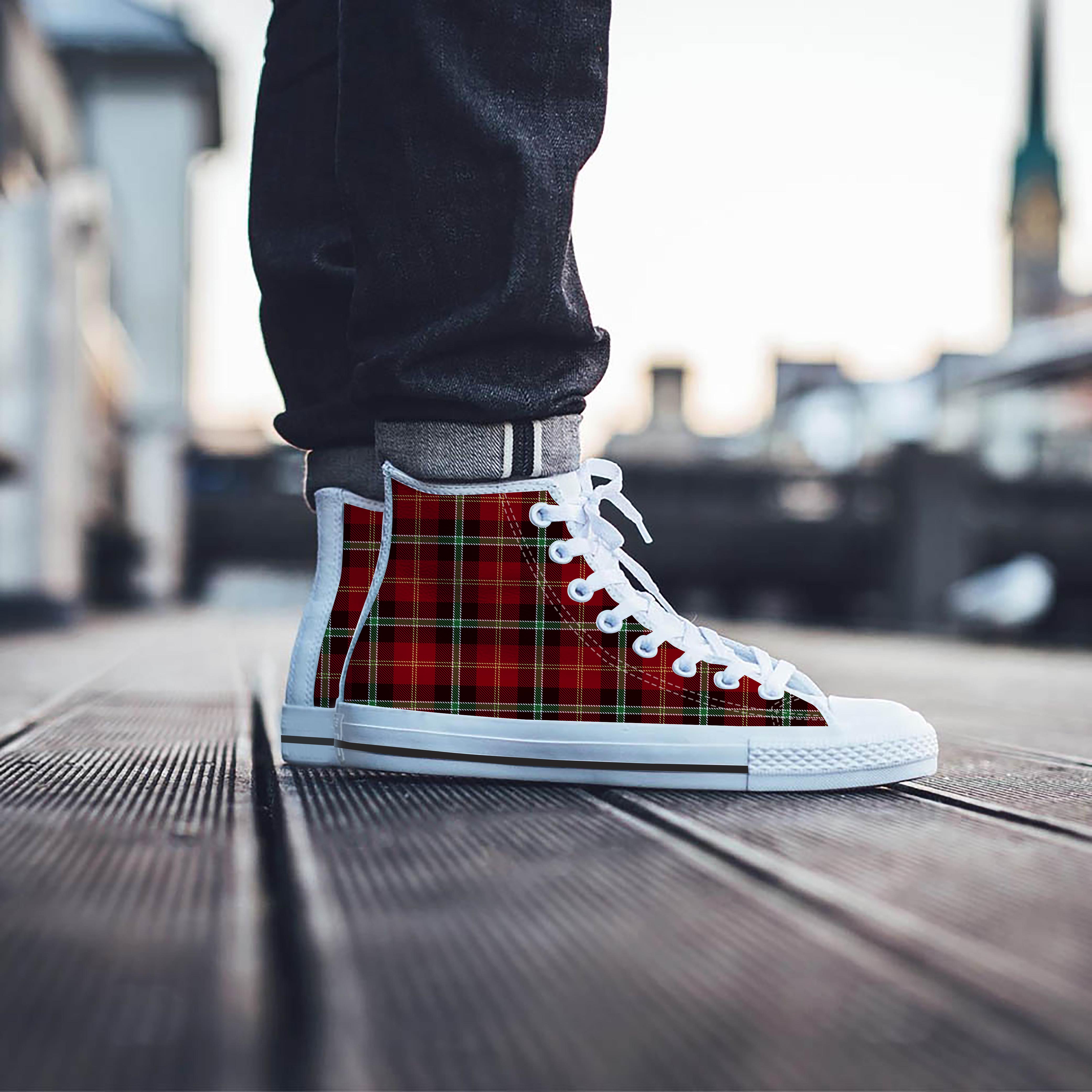 Royal Stewart Red Plaid Tartan Men's High Top Shoes-grizzshop