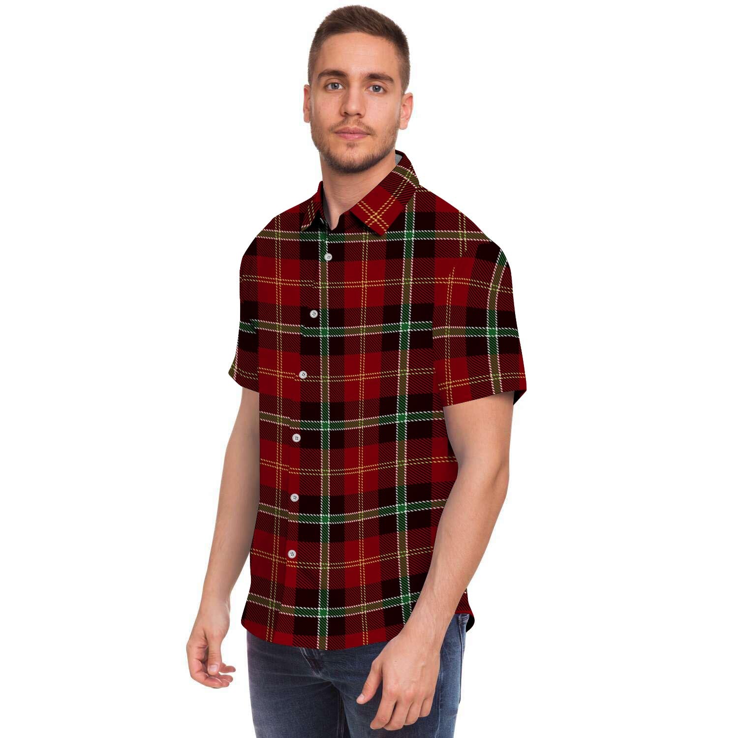 Royal Stewart Red Plaid Tartan Men's Short Sleeve Shirt-grizzshop