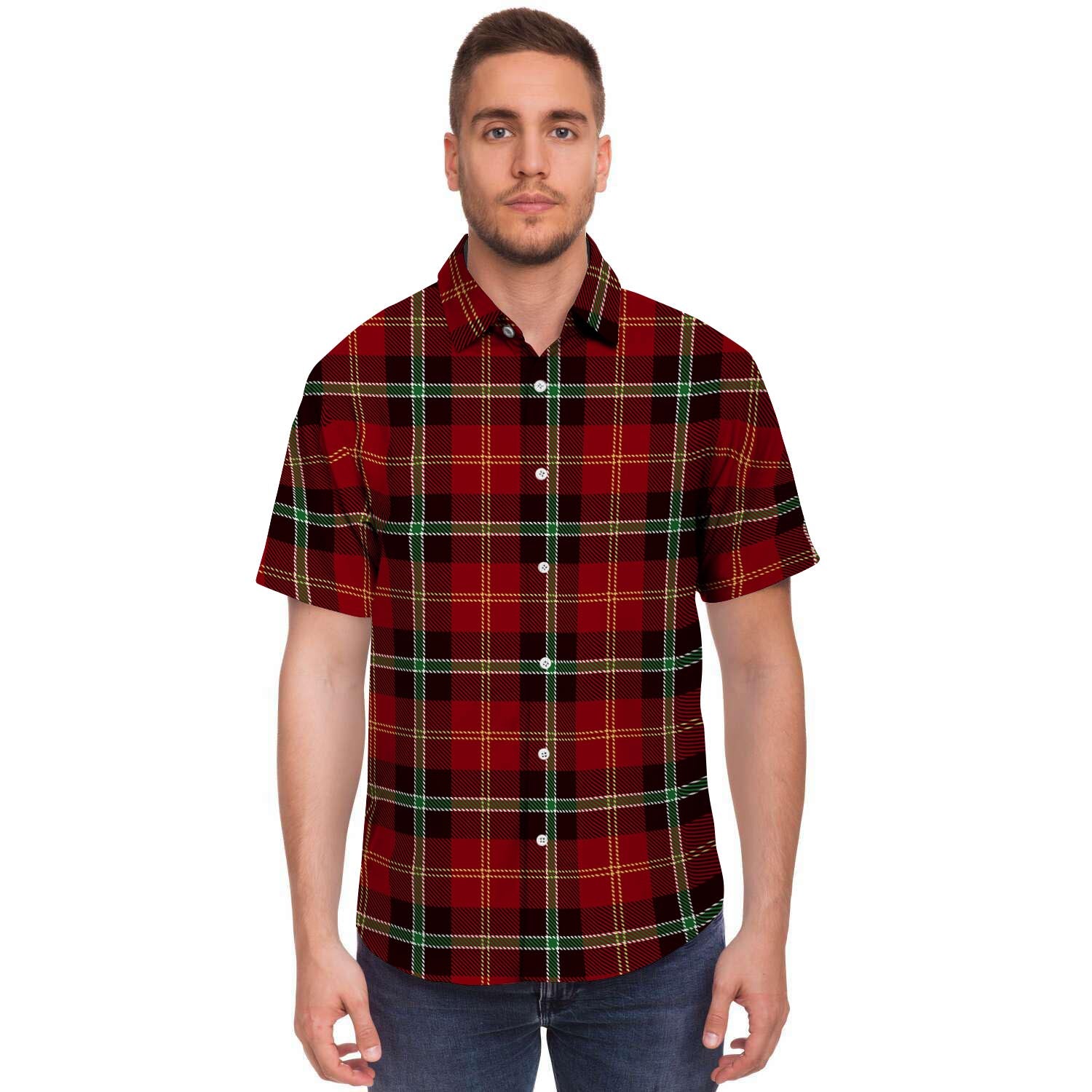 Royal Stewart Red Plaid Tartan Men's Short Sleeve Shirt-grizzshop