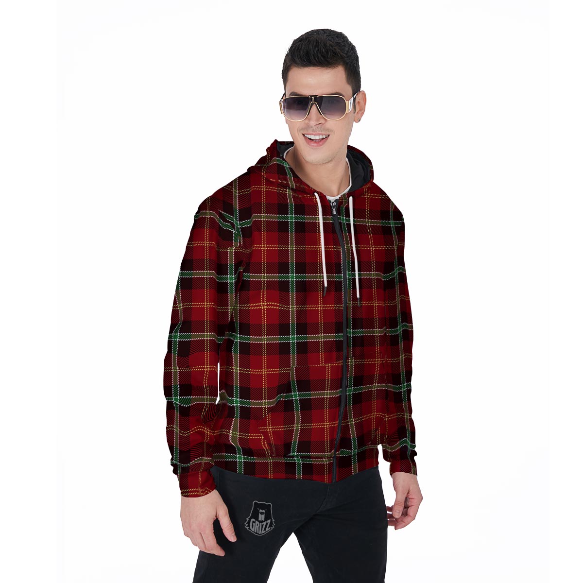 Royal Stewart Red Plaid Tartan Men's Zip Up Hoodie-grizzshop