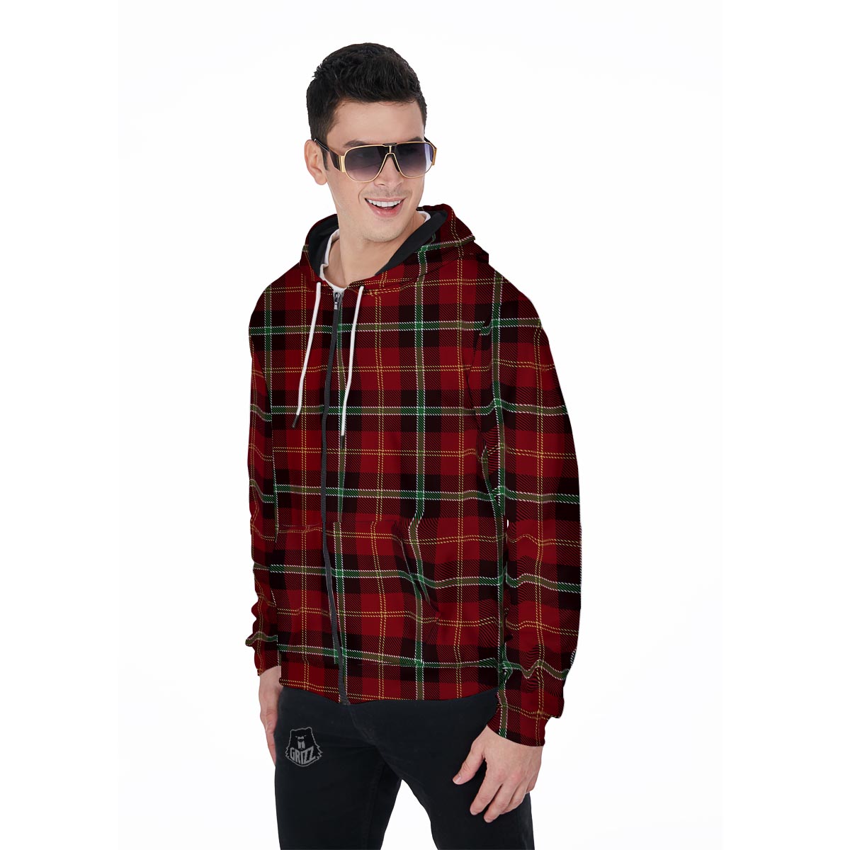 Royal Stewart Red Plaid Tartan Men's Zip Up Hoodie-grizzshop