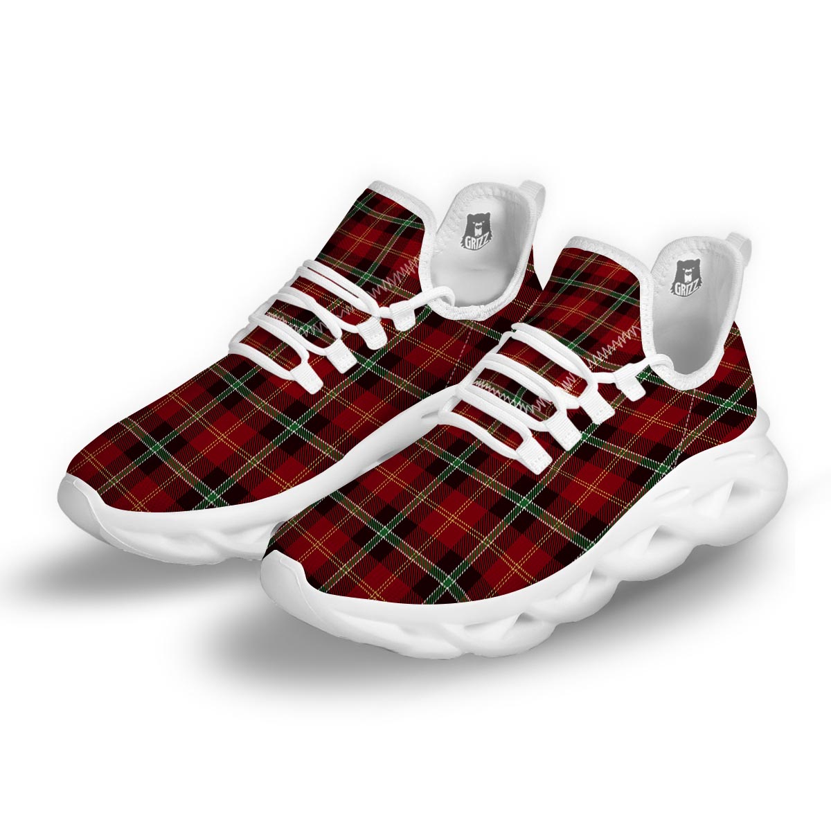 Royal Stewart Red Plaid Tartan White Running Shoes-grizzshop