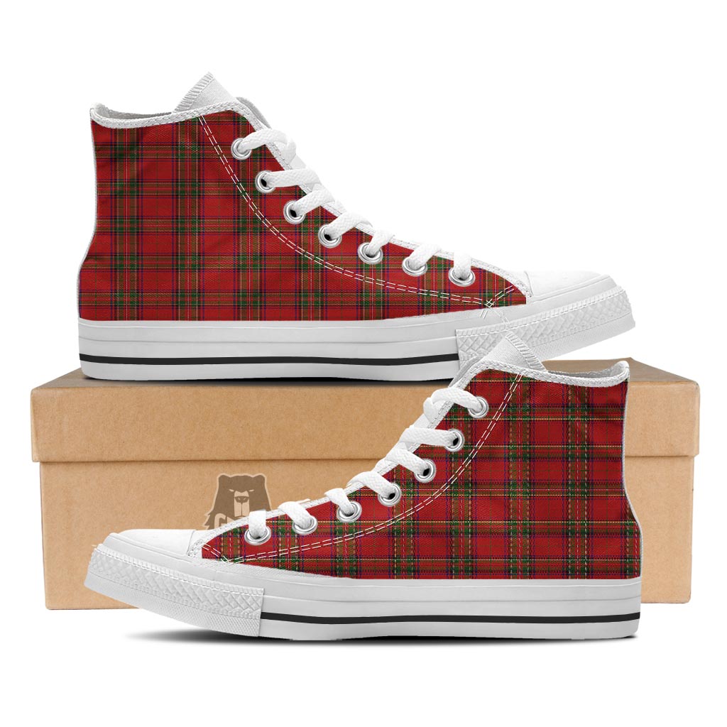 Royal Stewart Tartan Print Pattern White High Top Shoes-grizzshop