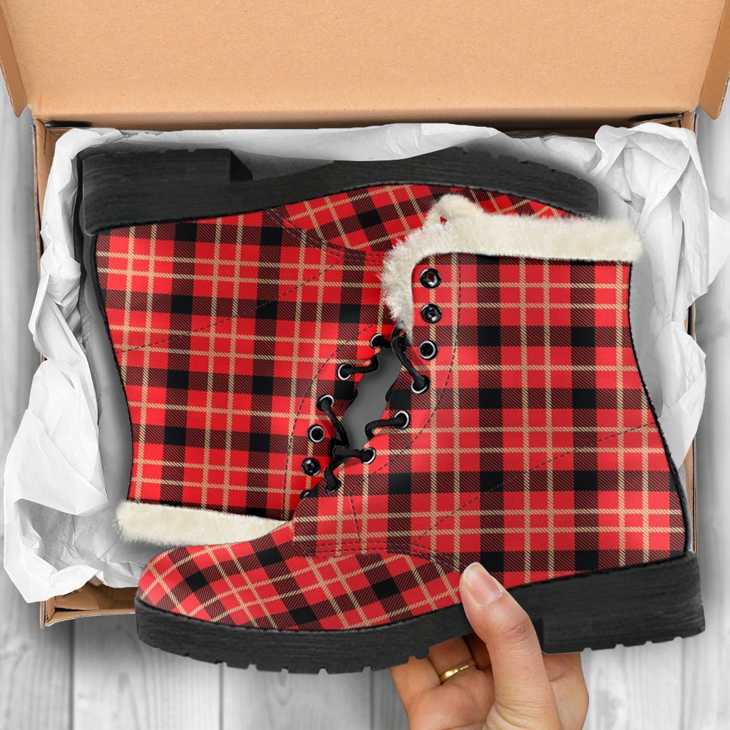 Royal Stewart Tartan Red Plaid Scottish Comfy Winter Boots-grizzshop